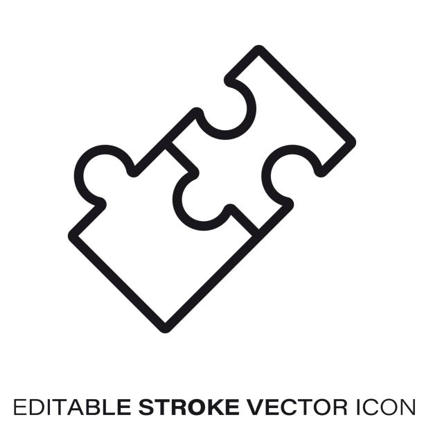 ilustraciones, imágenes clip art, dibujos animados e iconos de stock de icono de línea vectorial de piezas de rompecabezas conectados - rompecabezas