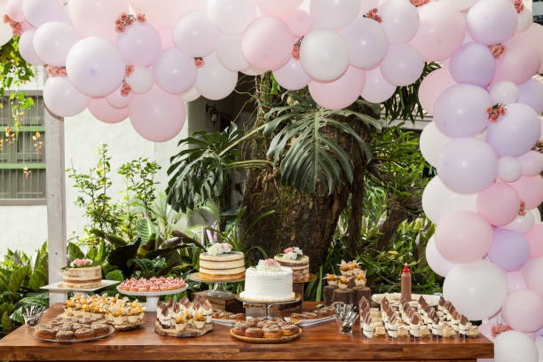 istock Table with sweets, desserts and cakes, decorated table for reception. 1158225726