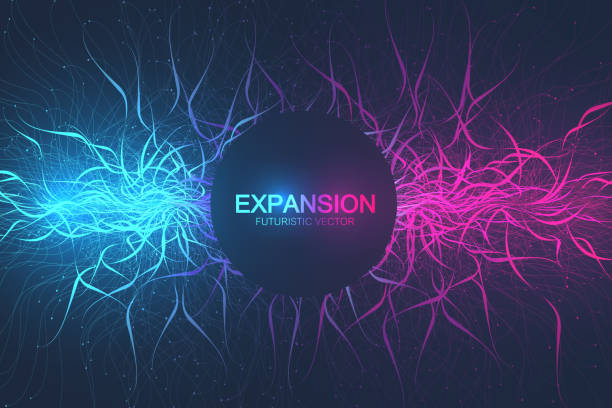 istock Geometric abstract background expansion of life. Colorful explosion background with connected line and dots, wave flow. Graphic background explosion, motion burst. Scientific vector illustration. 1158225837