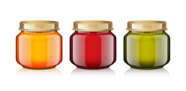 wedding Glass Jars set Mock Up. For Honey, Jam, Jelly or Baby Food Puree for your design mango jam stock illustrations