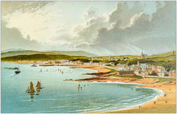 ilustrações de stock, clip art, desenhos animados e ícones de antique painting of scotland cities, lakes and mountains: millport - illustration and painting landscape old fashioned antique