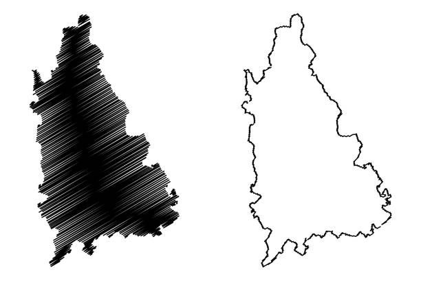 ilustrações, clipart, desenhos animados e ícones de condado de dambovita (divisões administrativas de romania, região do desenvolvimento de sud-muntenia) mapa ilustração do vetor, esboço do rabisco mapa de dambovita - tirgoviste