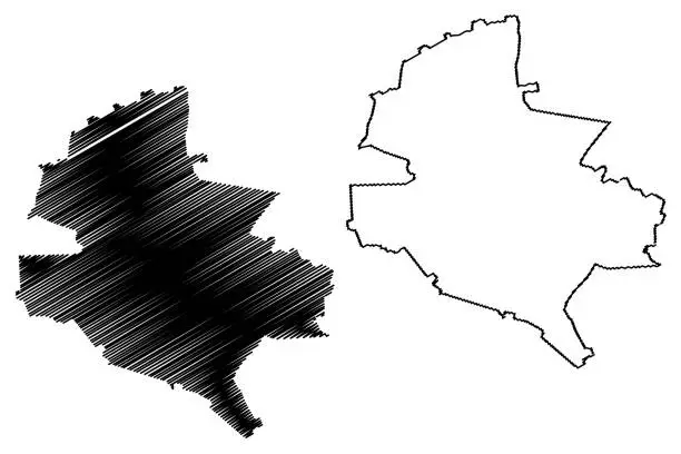 Vector illustration of Bucharest County (Administrative divisions of Romania, Bucuresti - Ilfov development region) map vector illustration, scribble sketch Bucharest map