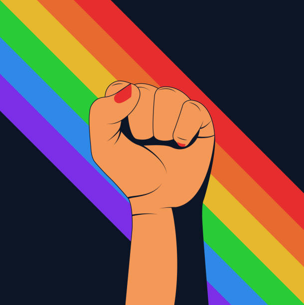 握り拳と虹のlgbtフラグを持つ女性の手を持つベクトルポスター。 - anti sex点のイラスト素材／クリップアート素材／マンガ素材／アイコン素材