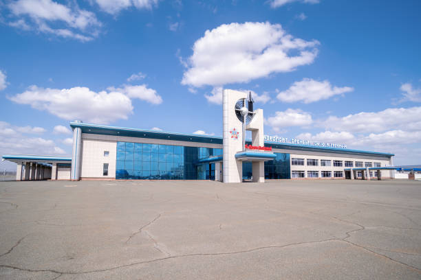The facade of the main building of the Orenburg airport stock photo