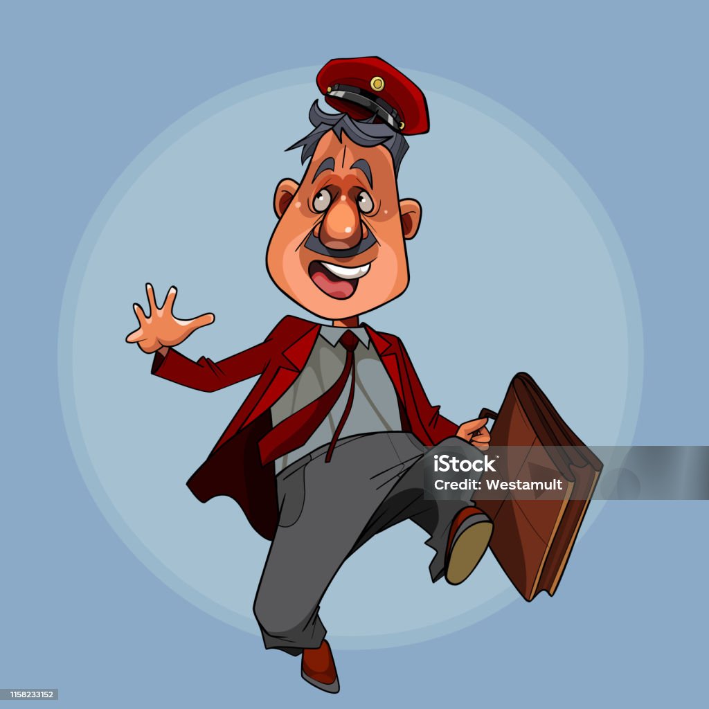 Cartoon Man In A Postman Clothes With A Briefcase In His Hand Runs Away In  Fright Stock Illustration - Download Image Now - iStock