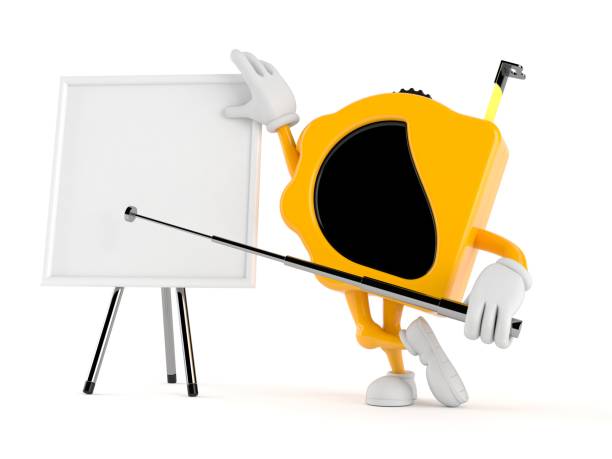 istock Measure tape character with blank whiteboard 1158233355