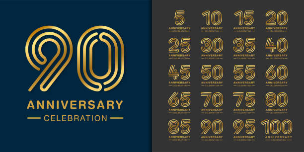 illustrazioni stock, clip art, cartoni animati e icone di tendenza di set di logo tipo di anniversario premium. design emblema celebrazione anniversario d'oro per profilo aziendale, libretto, volantino, rivista, brochure, web, banner, invito o biglietto d'auguri. - number 45