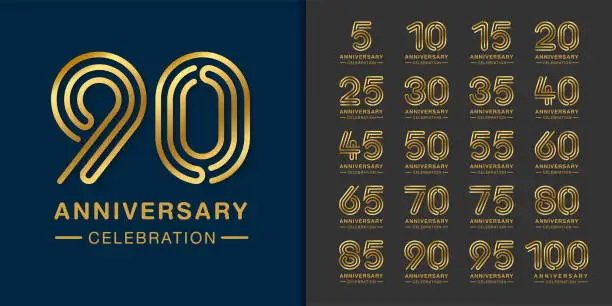 Vector illustration of Set of premium anniversary logotype. Golden anniversary celebration emblem design for company profile, booklet, leaflet, magazine, brochure, web, banner, invitation or greeting card.