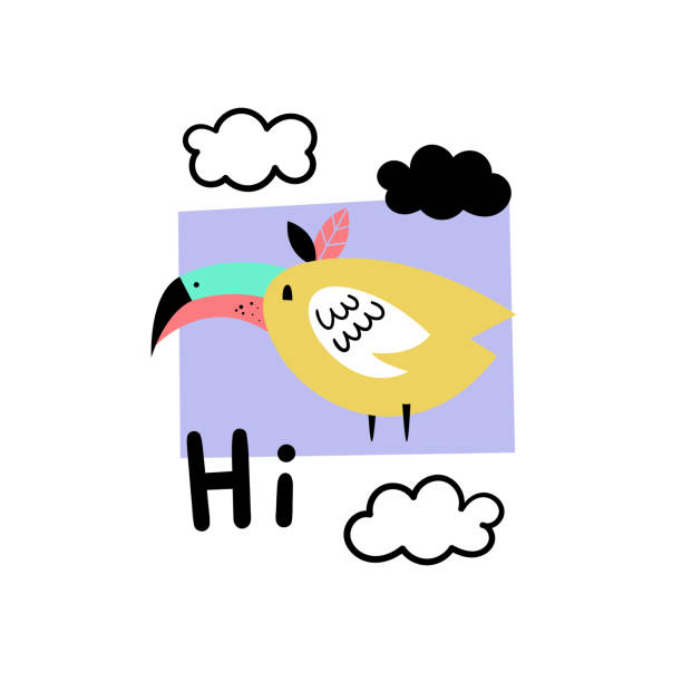 istock Hi! Vector illustration with tropical bird, Doodle, Scandi, cartoon. 1158234912