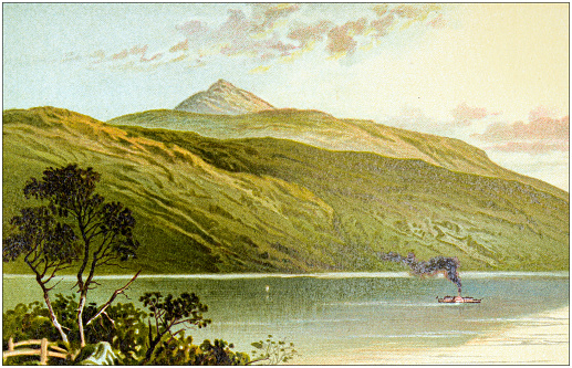 Antique painting of Scotland cities, lakes and mountains: Ben Lomond from Tarbet