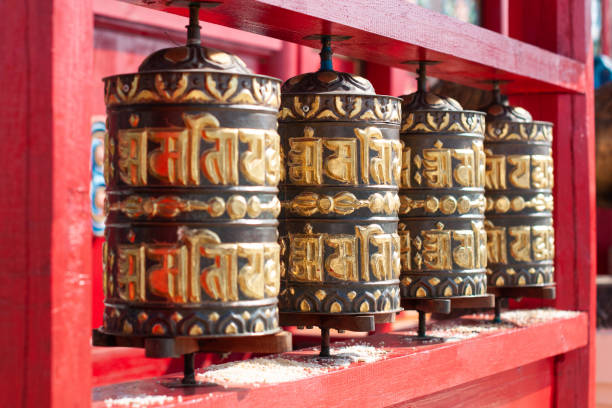 istock Buddhist prayer wheels in Ivolginsky datsan, Buryatia. 1158237436