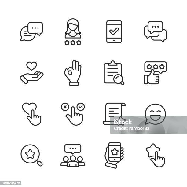 Feedback And Testimonials Line Icons Editable Stroke Pixel Perfect For Mobile And Web Contains Such Icons As Feedback Testimonials Survey Review Clipboard Happy Face Like Button Thumbs Up Badge Stock Illustration - Download Image Now