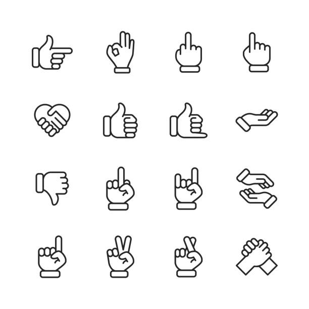 illustrations, cliparts, dessins animés et icônes de hand gestures line icônes. accident vasculaire cérébral modifiable. pixel parfait. pour mobile et web. contient des icônes telles que gesture, hand, charity and relief work, finger, greeting, handshake, a helping hand, clapping, teamwork. - hand sign human arm human hand holding