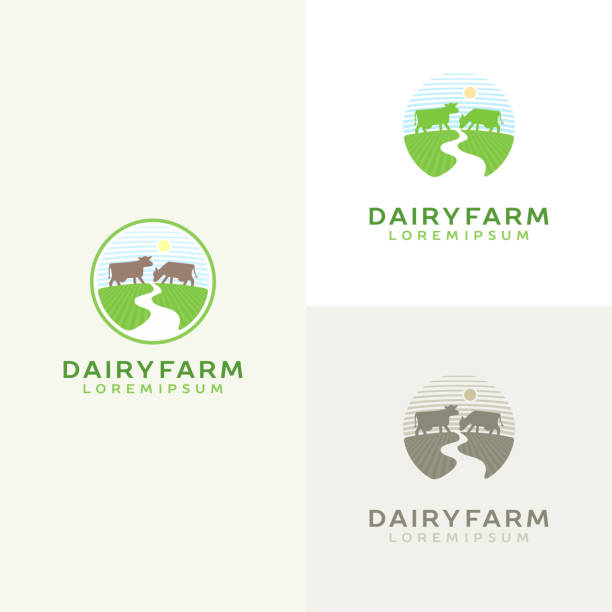 牛ロゴセット。ファームミルクのエンブレム。乳製品のロゴ。 - 酪農点のイラスト素材／クリップアート素材／マンガ素材／アイコン素材