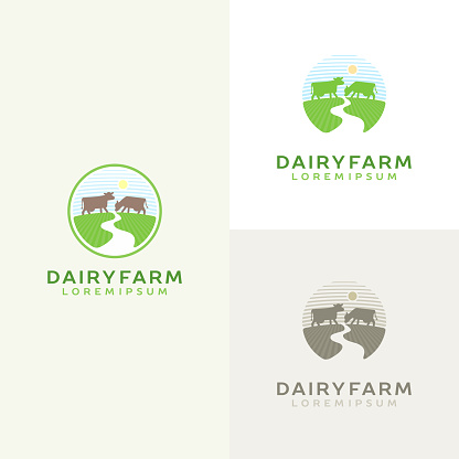 Cow logo set. Farm milk emblem. Dairy product logotype.