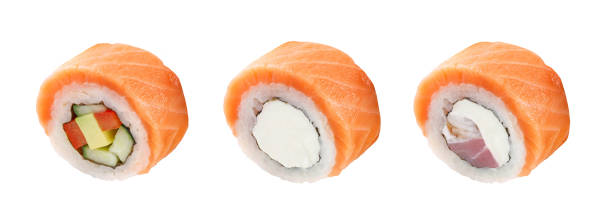 istock Classic sushi roll. Sushi on a white background. Japanese sushi seafood roll white background. 1158247014