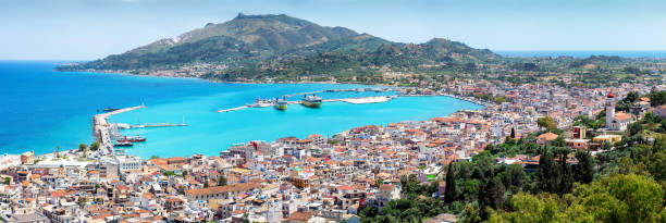 Panorama view of Zakynthos town, a Venetian style architecture town and harbor on the Ionian Islands, Greece