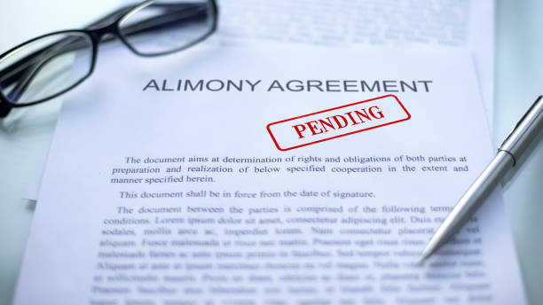 istock Alimony agreement pending, seal stamped on official document, business contract 1158250045