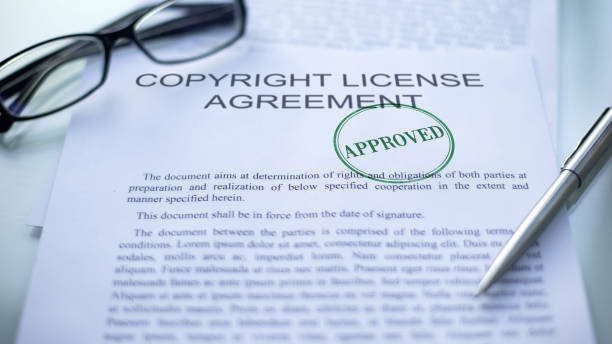 istock Copyright license agreement approved, seal stamped on official business document 1158250082