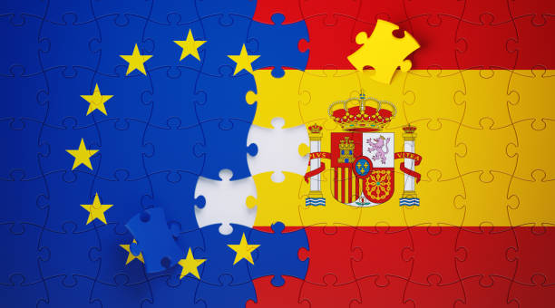 istock Jigsaw Puzzle Pieces Textured With European Union and Spanish Flags 1158253724