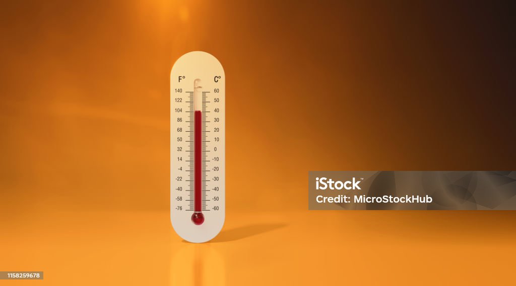 Extreme Heat Wave And High Temperature Concept Thermometer Over Orange Sky  Background Stock Photo - Download Image Now - iStock