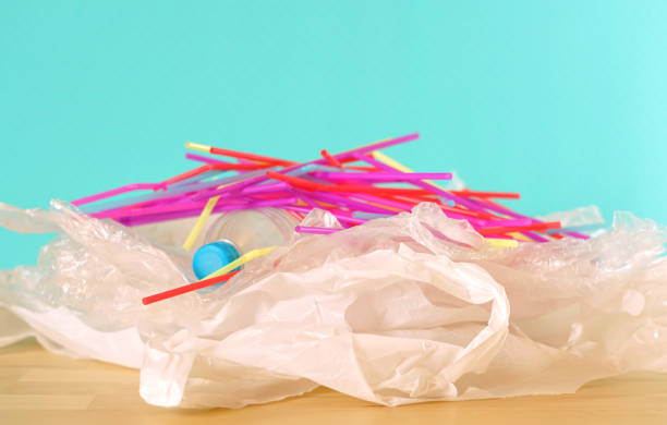 istock Plastic Free awareness with pile of single use plastics, with copy space. 1158262688