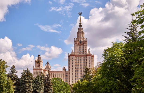 istock Wide angle panoramic view of Moscow  university campus under dramatic sky in summer 1158268022