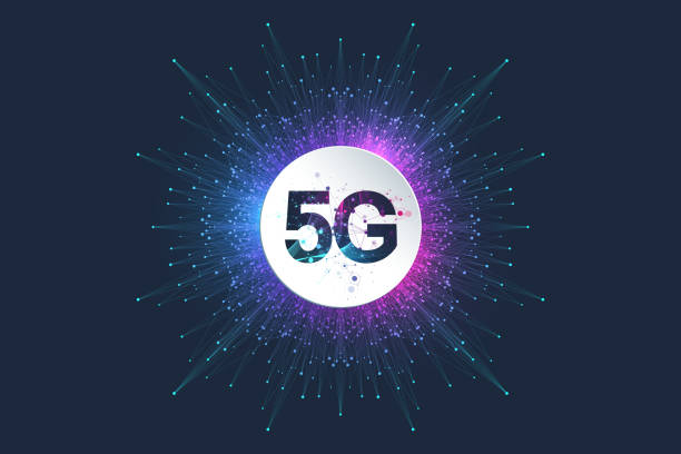 беспроводные системы сети 5g и иллюстрация вектора интернета. коммуникационная сеть. баннер бизнес-концепции. искусственный интеллект и ма� - binary code three dimensional shape symbol sign stock illustrations