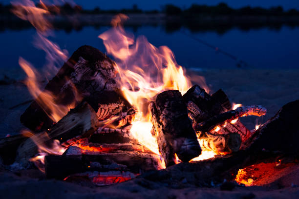 istock Camp fire at night on the river. 1158271193