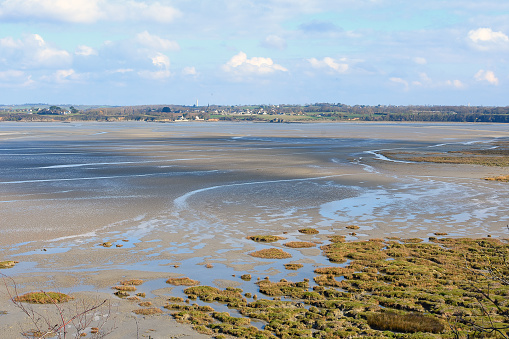 landscape at low tide of the nature reserve of the bay of saint brieuc