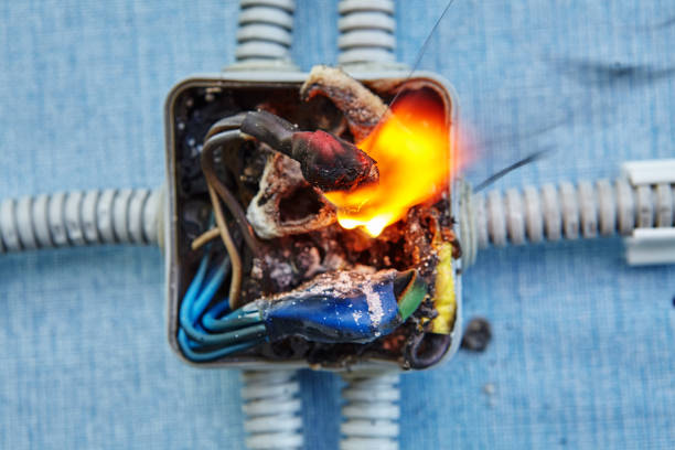 faulty wiring likely cause of house fire. - electrical junction box imagens e fotografias de stock