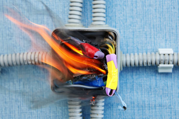 faulty junction box became  cause of fire. - electrical junction box imagens e fotografias de stock