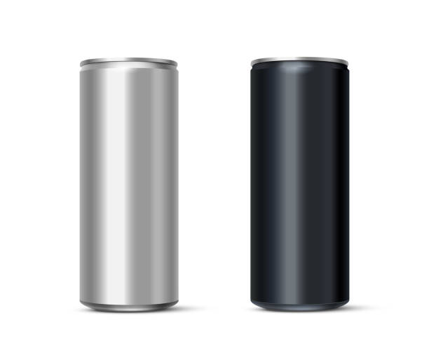 istock Aluminum energy drink or soda pack mock up. Vector realistic blank metallic cans isolated on white background. 1158276630
