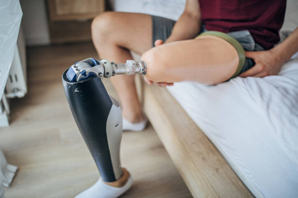 istock Morning routine for man with amputee leg 1158276646