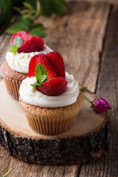 Homemade cupcakes with strawberries