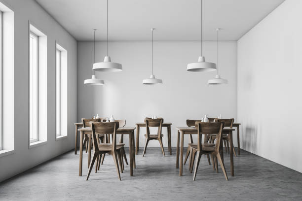 istock Interior of white pub with industrial lamps 1158277773