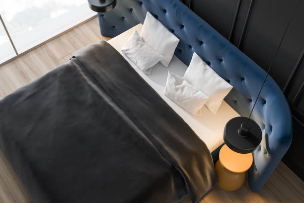 istock Top view of gray bedroom interior 1158277885