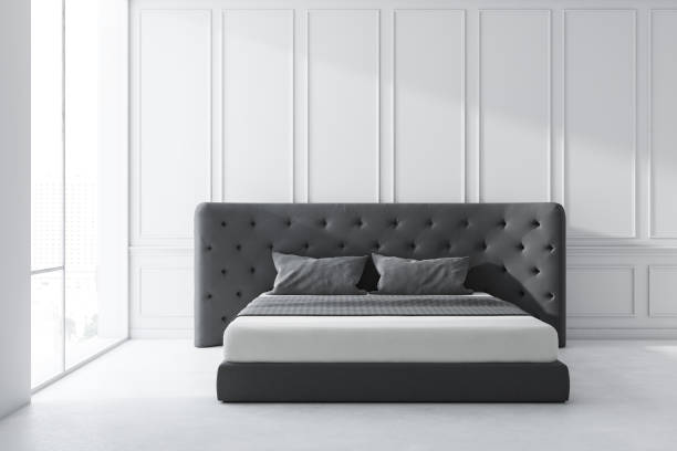 istock White bedroom interior with gray bed 1158278292