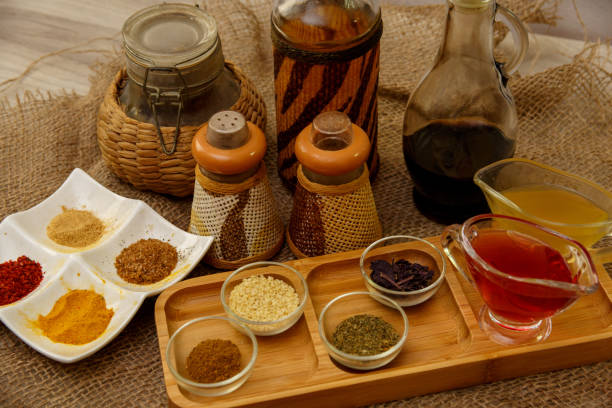 istock different types of spices in different containers on wood and canvas 1158281351