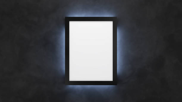 Poster mockup on the black wall with backlight. 3d render lightbox template.