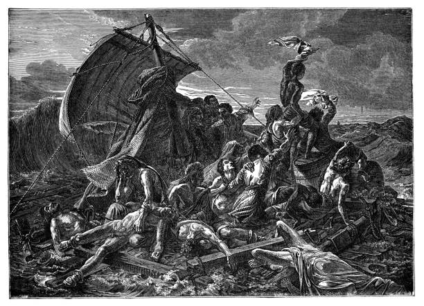 ilustrações de stock, clip art, desenhos animados e ícones de the raft of the medusa by theodore gericault - 19th century - wooden raft