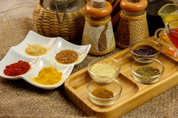 istock different types of spices in different containers on wood and canvas 1158288550
