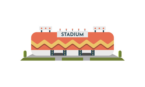 Sport stadium front view vector in cartoon style. City arena exterior illustration. Sport stadium front view vector in cartoon style. City arena exterior illustration scotland football team stock illustrations