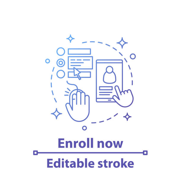 Enroll now icon Enroll now vector concept icon. Sign up. Online registration. Choosing services. Social media. Editable stroke enrollment stock illustrations