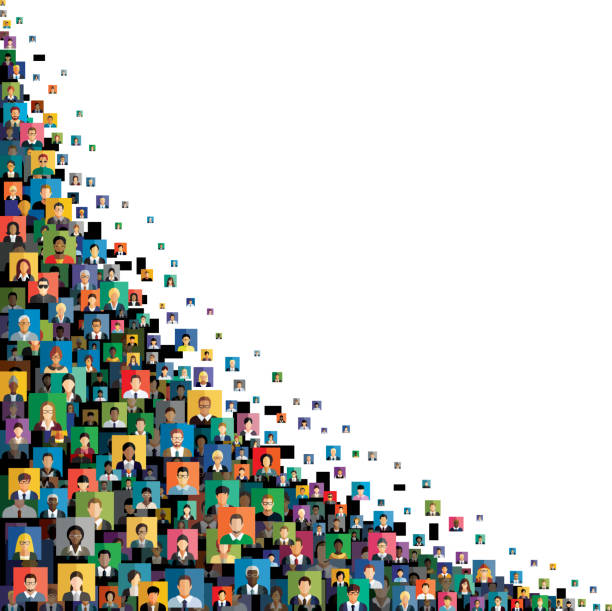 Vector illustration of an abstract scheme, which contains people icons. Social network scheme, which contains flat people icons. support borders stock illustrations