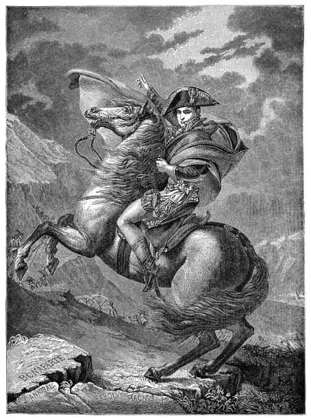 나폴레옹, 자크 루이 데이비드에 의해 알프스를 횡단 - 19 세기 - napoleon bonaparte stock illustrations
