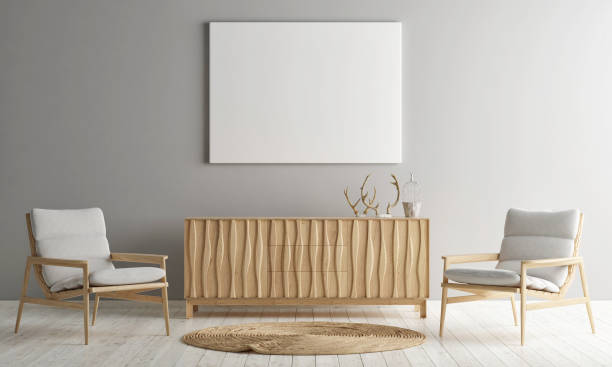 istock Minimal idea Scandinavian interior with mock up poster on background 1158293032