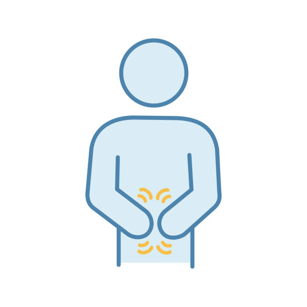 Indigestion icon Indigestion vector color icon. Upset stomach. Stomachache. Digestive disorder. Irritable bowel. Physiological stress symptoms. Diarrhea, bloating, nausea, abdominal pain stomach ache illustrations stock illustrations