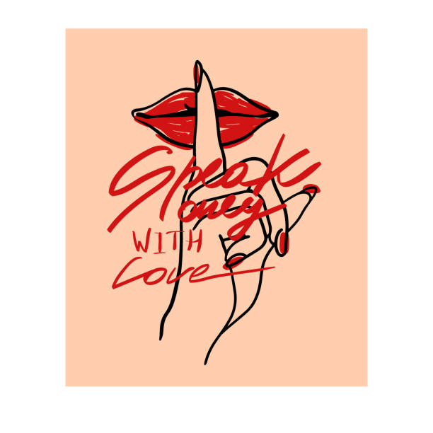 ilustraciones, imágenes clip art, dibujos animados e iconos de stock de tipografía eslogan mujer con el dedo en los labios ilustración - finger on lips whispering secrecy women